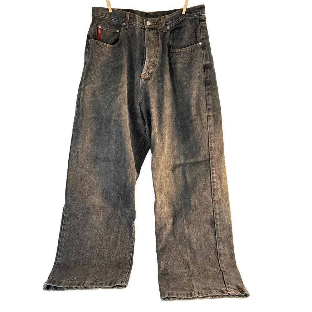 Crazyhorse Womens Jeans Wide Leg Distressed Black Button Fly Size 15/16